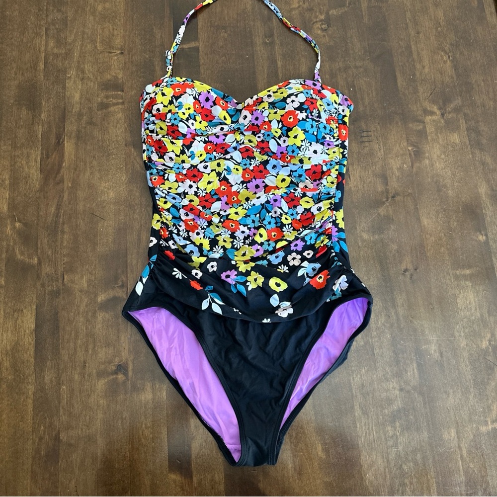 Anne Cole Swimsuit Size 10 Floral One Piece Halter Beach Resortwear Vacation